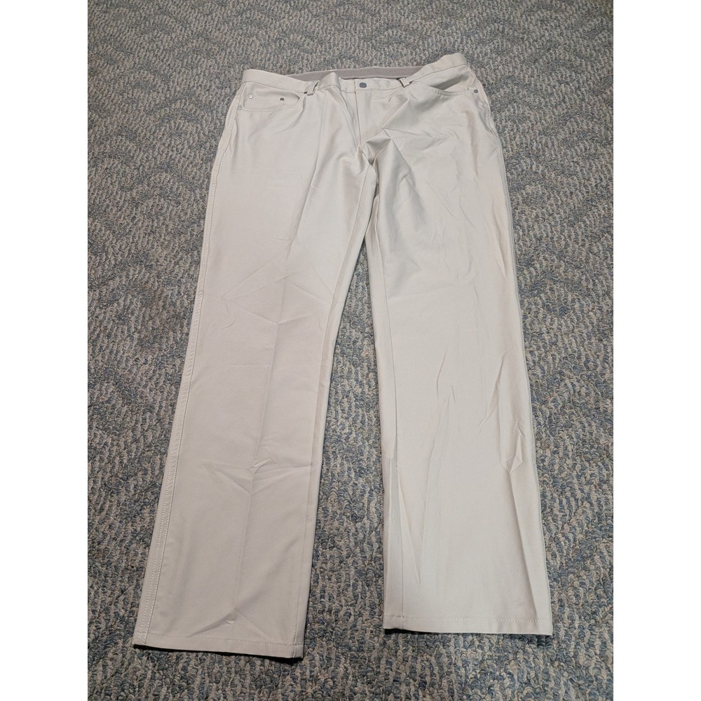 Greg Norman Shark Mens Tan Performance Golf Pants 38x32 Stretch Flat Front